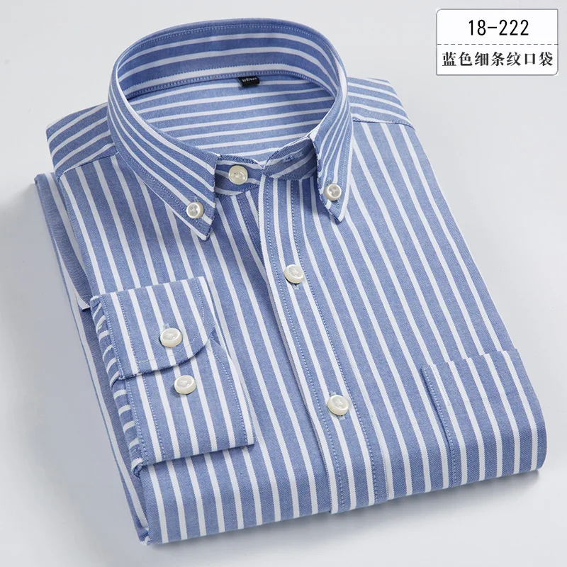 100% Cotton Oxford Mens Shirts High Quality Striped Business Casual Soft Dress Social Shirts Regular Fit Male Shirt Big Size 8XL