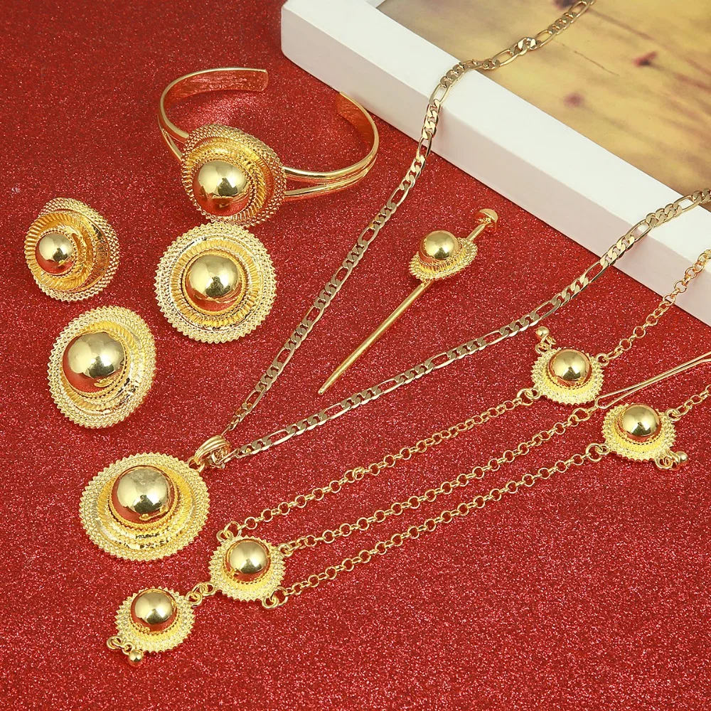 Ethiopian Jewelry Set Gold Color Hair Piece Hair Pin Women Fashion Eritrea Habesha African Set