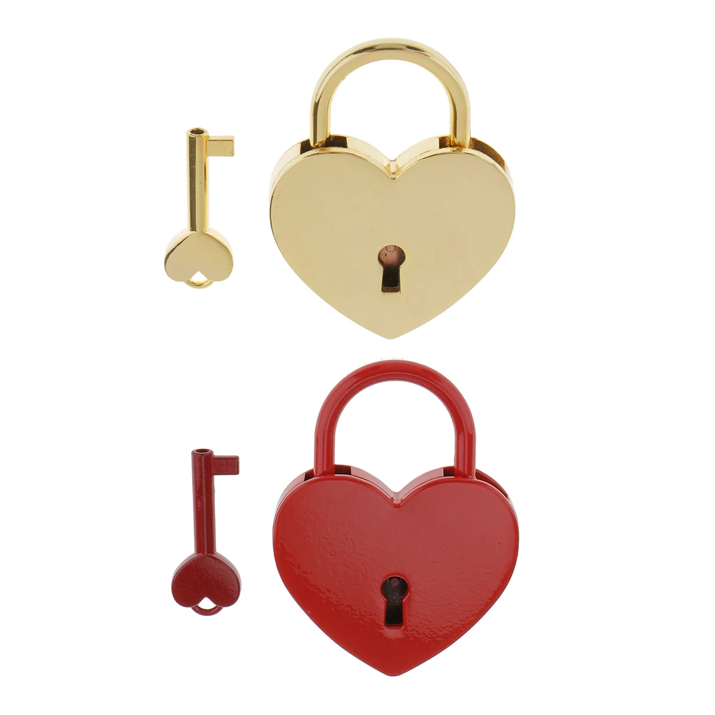 New Hot Vintage Heart Shape Padlock w/ Key Tiny Suitcase Crafts Lock Set Lovers Heart Locks Creative Birthday Gifts Presents