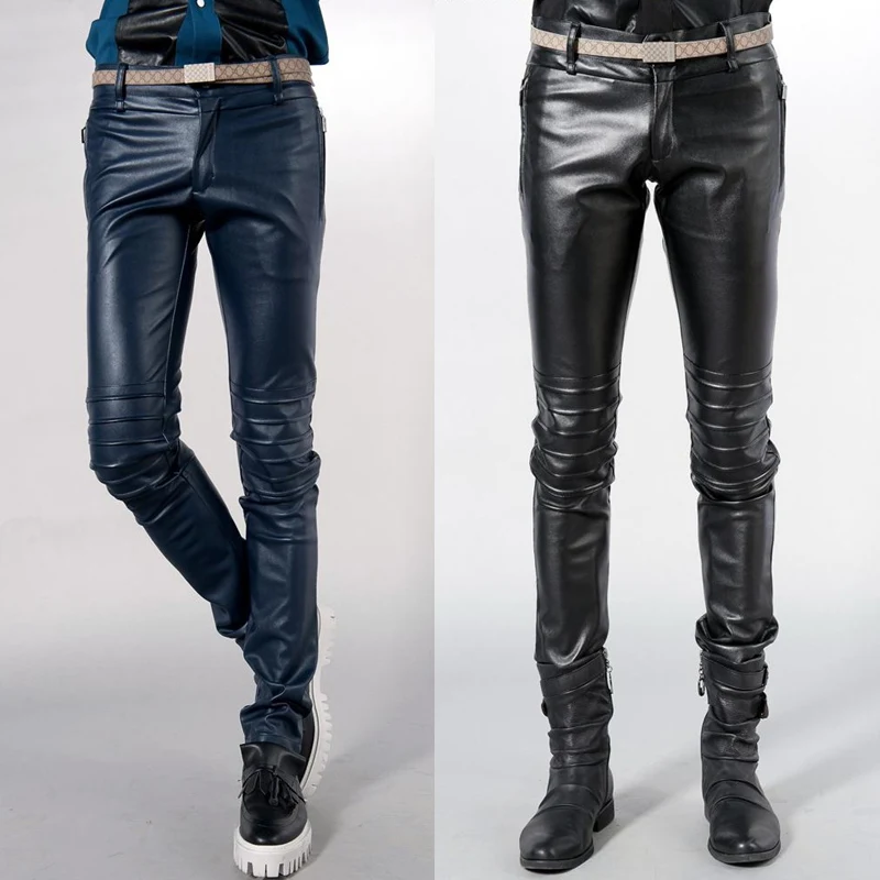 27-46 2024 Men's Clothing Hair Stylist Fashion Hip Hop Motorcycle Locomotive Leather Pants Trousers Plus Size Costumes