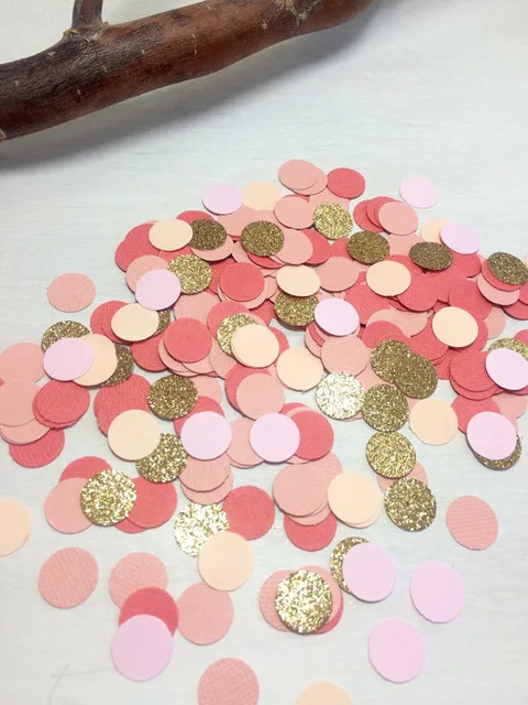 Coral, Blush Pink & Gold Glitter Confetti | Circle Confetti | Bridal Shower Table decor scrapbook Confettis