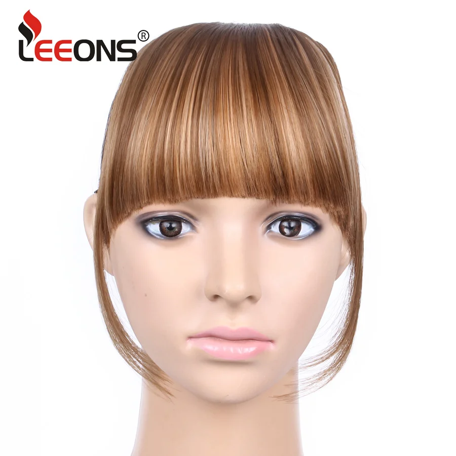 Natural Straight Synthetic Blunt Bangs High Temperature Fiber Brown Women Clip-In Full Bangs With Fringe Of Hair 6 Inch Leeons