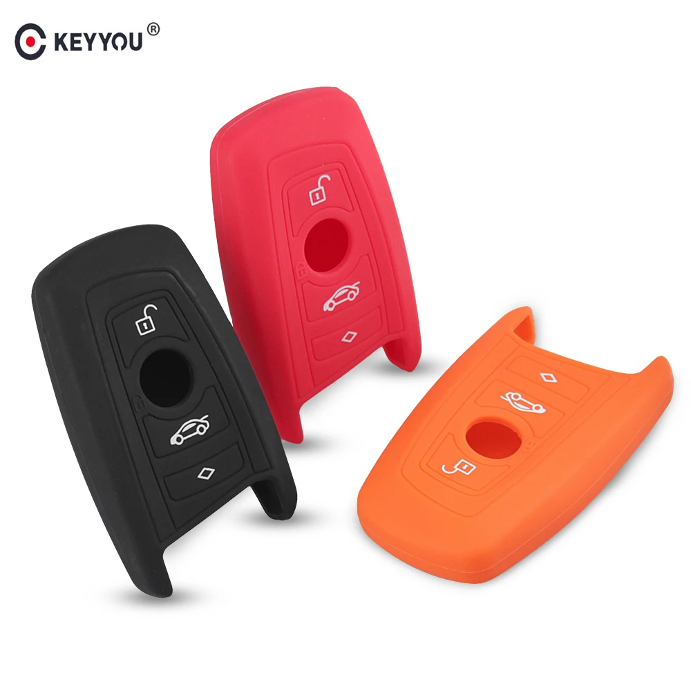 KEYYOU Silicone Car Key Cover Case For BMW 1 3 5 7 Series F30 F31 F34 F10 F11 F07 X4 X5 X6 Smart Card Key Fob Holder Protected