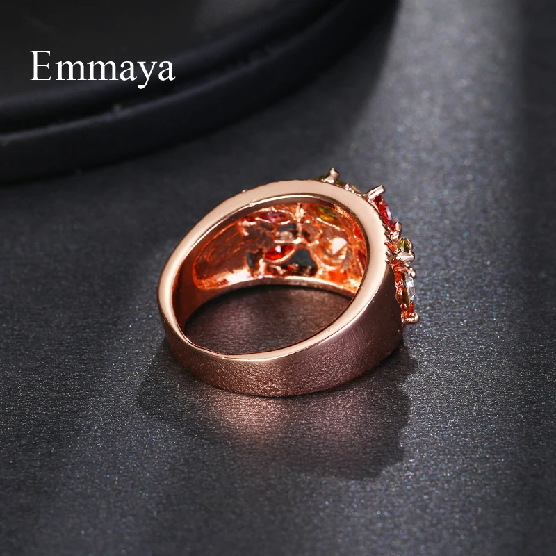 Emmaya Fashion Crystal Rings Rose Gold Color Multicolor Cubic Zircon Wedding Ring For Women Fashion Jewelry Ring