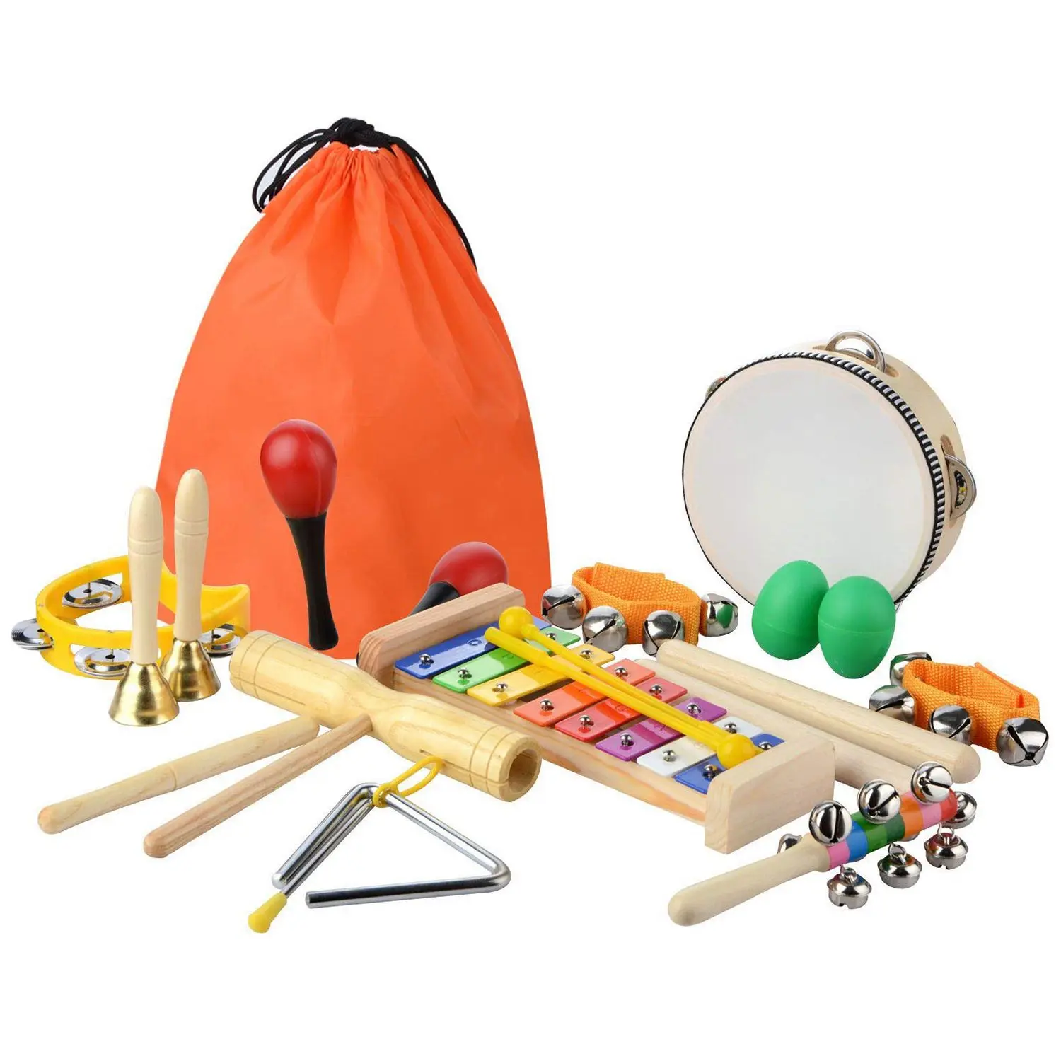 20 Pcs Baby Musical Instruments Set Toy Fun Toddlers Wooden Xylophone Glockenspiel Toy Rhythm Band Set,Percussion Set for Kids