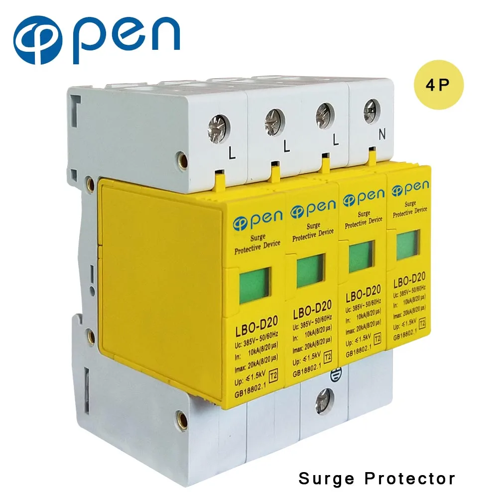 OPEN LBO-D20 Series Household SPD Surge Protector 3P+N 10kA 20kA 380VAC Low Voltage Arrester Device