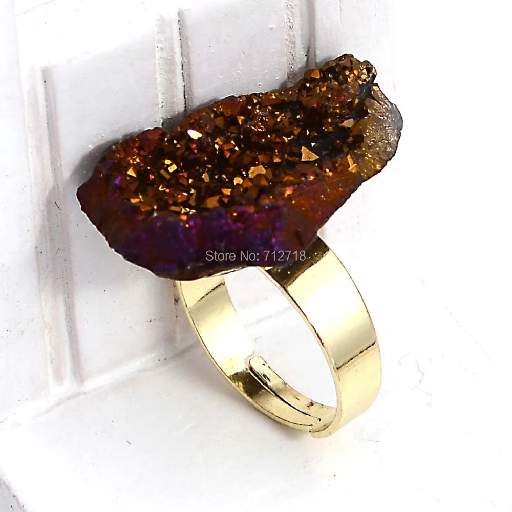 Miasol Unique Natural Stone Rock Druzy Drusy Crystal Quartz Open Women Wedding Party Fashion Rings