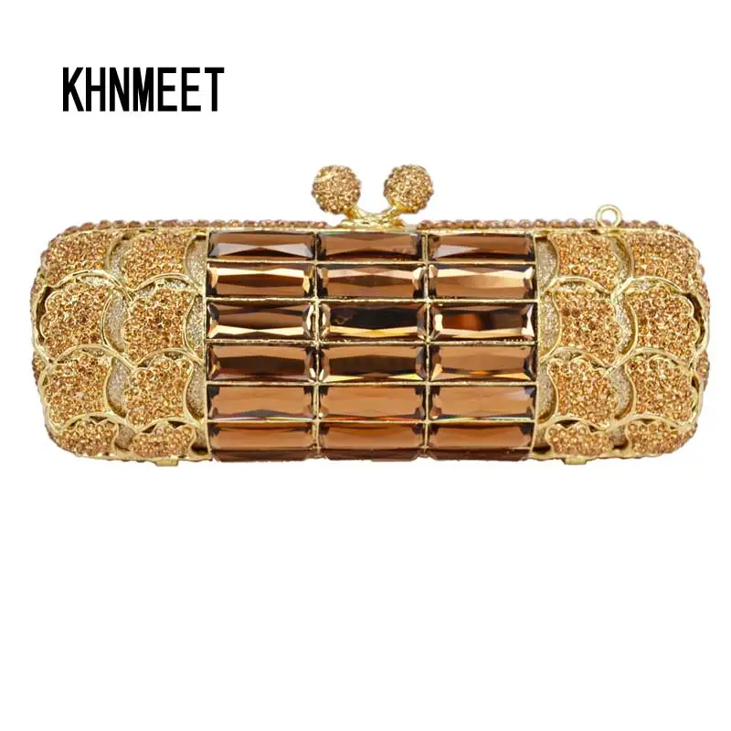 KHNMEET Fashion Crystal Evening Bags Designer Clutch Famous Brand Women Golden Evening Bags with Chain Women Shoulder Bag SC519