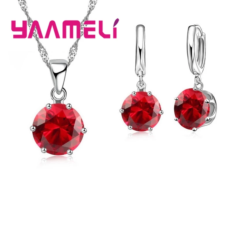 925 Sterling Silber Schmuck Geschenk Set 17 Farben Cubic Zirkon Anhänger Halskette Halskette Kristall Frauen Hochzeit Engagement Zubehör