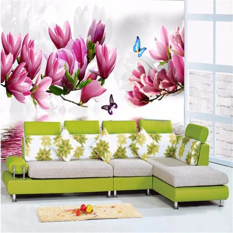 beibehang custom photo wallpaper backdrop Red magnolia flower butterfly room hotel Restaurant painting wall paper 3D flooring