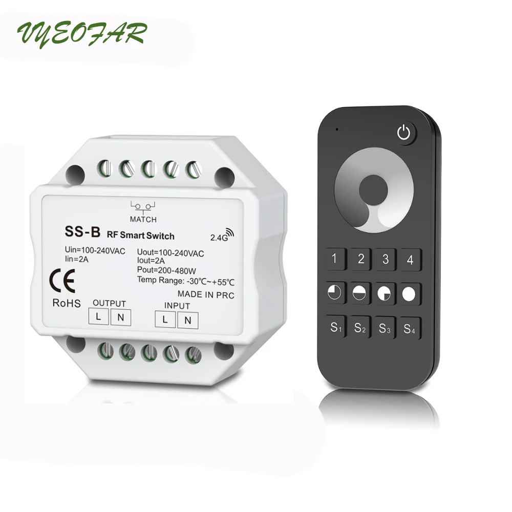 New Led Triac Dimmer 100V-240V Input Voltage;Output 4 Zones 2.4GHz RF Wireless Remote RT6 Push On Off Switch