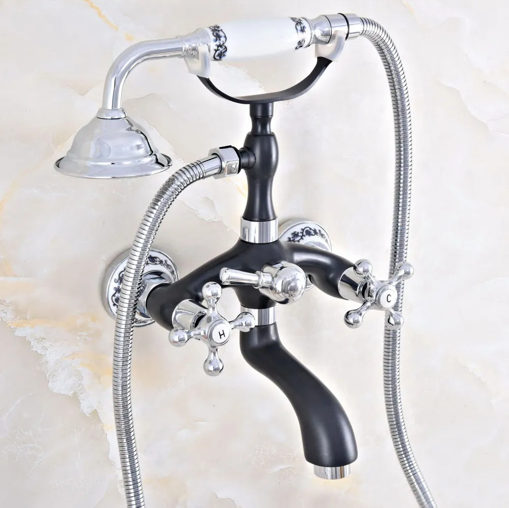 

Bathtub Faucet Oil Rubbed Bronze Chrome Clawfoot Bath Tub Faucet with Handshower Wall Mount Dual Handles Mixer Tap