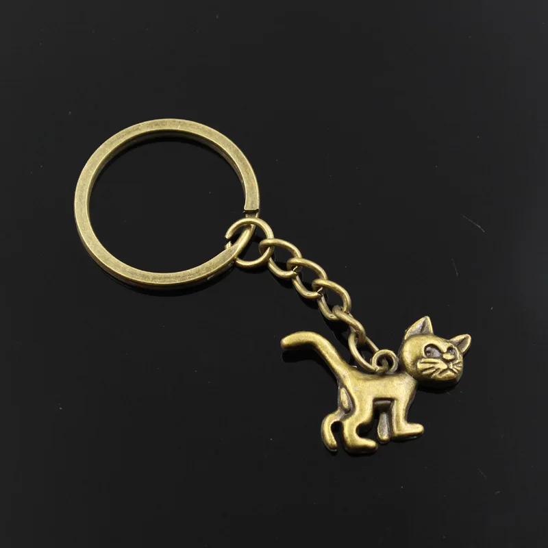 New Fashion Men 30mm Keychain DIY Metal Holder Chain Vintage Cat 30x22mm Silver Color Pendant Gift