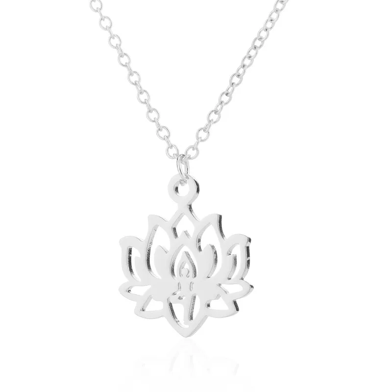 Oly2u Women Long Yoga Lotus Stainless Steel Pendant Necklaces Boho Charm Jewelry Girls Choker Rose Gold Color Necklace