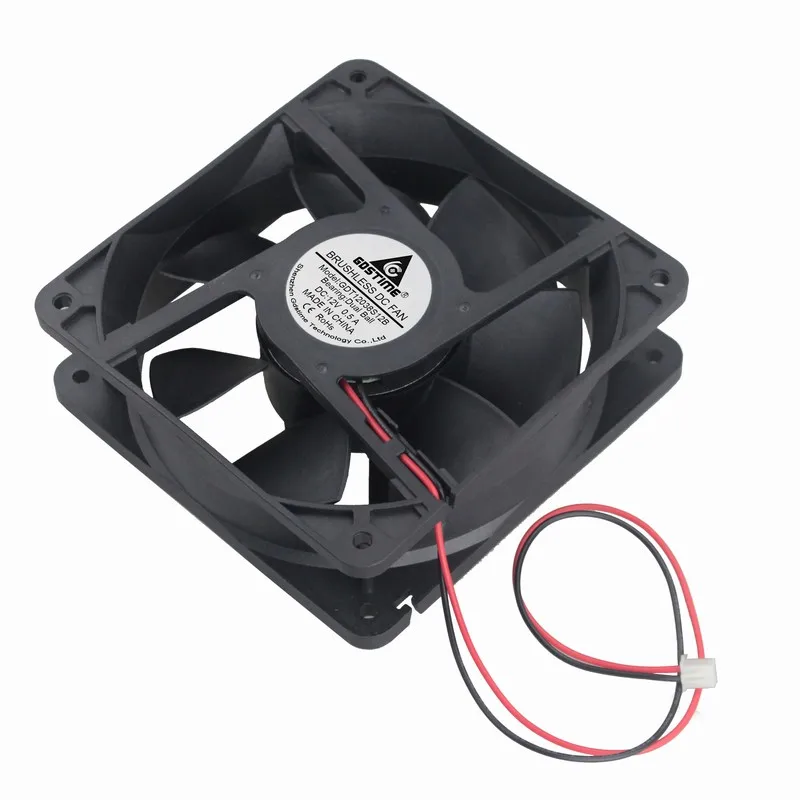 

2 Pieces Gdstime 2800RPM 2Pin Dual Ball 0.5A DC 12V 120*120*38mm Brushless Cooling Fan 120mm x 38mm 12cm PC CPU Cooler 12038B