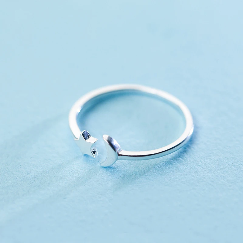 MloveAcc Women 925 Sterling Silver Fashion Star Moon Cocktail Ring Adjustable Rings for Girls Xmas Gift Drop Shipping