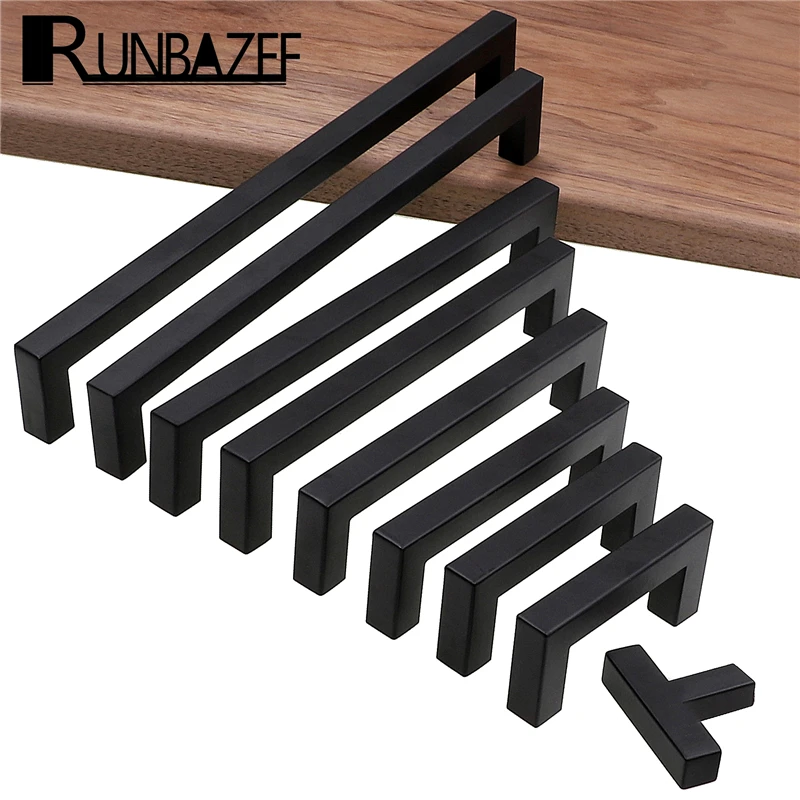 RUNBAZEF Moderne Schwarz Schrank Griff Platz Möbel Hardware Edelstahl Küche Tür Knöpfe Schrank Schrank Schublade Zieht