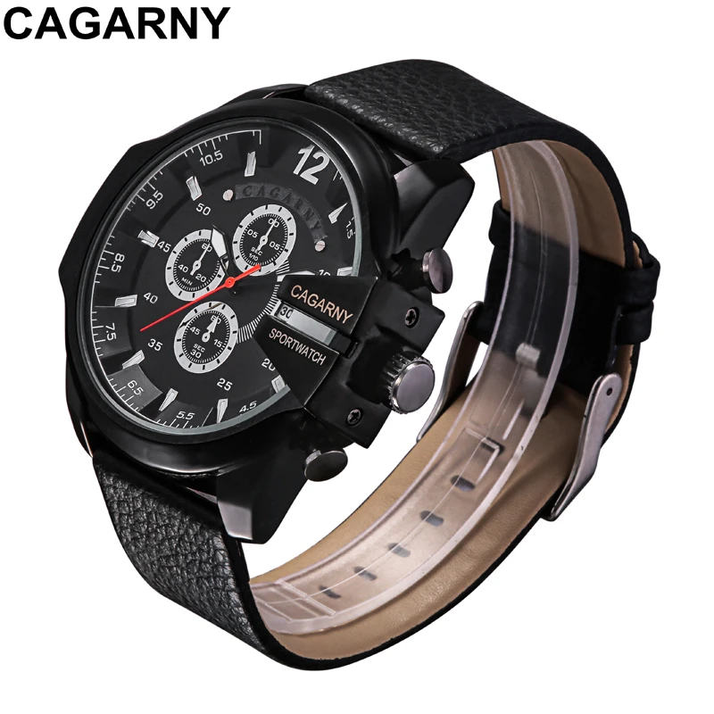 Brand Cagarny Quartz Watches Men Watch Men's Military Wristwatches Leather Wristband Date Sport Watch Relogios Masculino D 6839