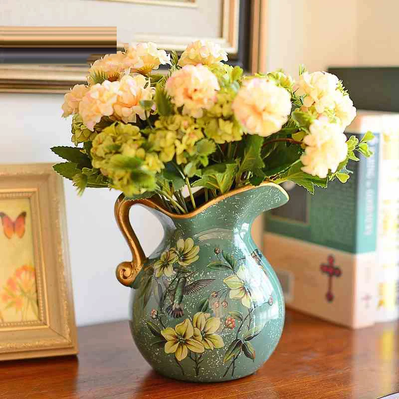 

European Pastoral Retro Painted Ceramic Vase Milk Jug Vase American Country Living Room Decoration Flower Arrangement