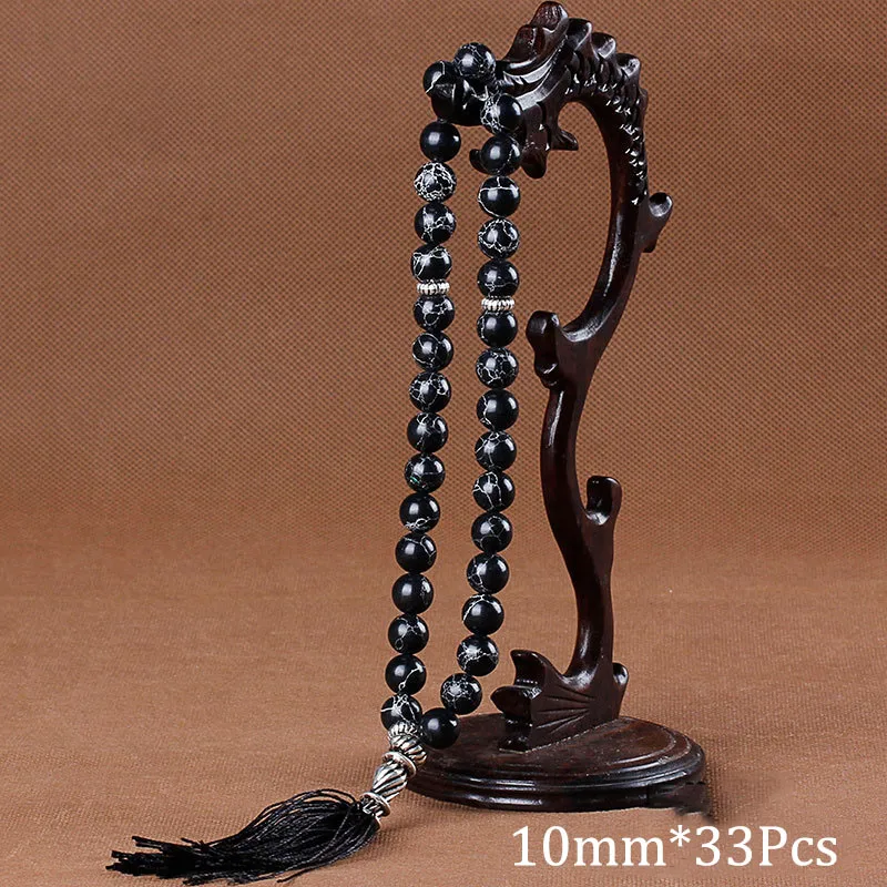 10mm Natural Stone Black Turquoises Tassel Pendant 33 Prayer Beads Islamic Muslim Tasbih Allah Mohammed Rosary For Women Men image 3