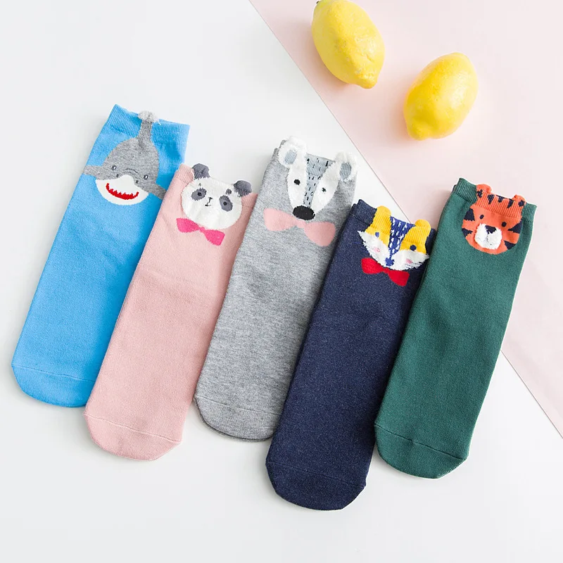 Deer Tiger Panda Shark Cartoon 3D Animals Colorful Lovely Women Short funny Socks Soft Comfortable Casual Cotton Socks harajuku