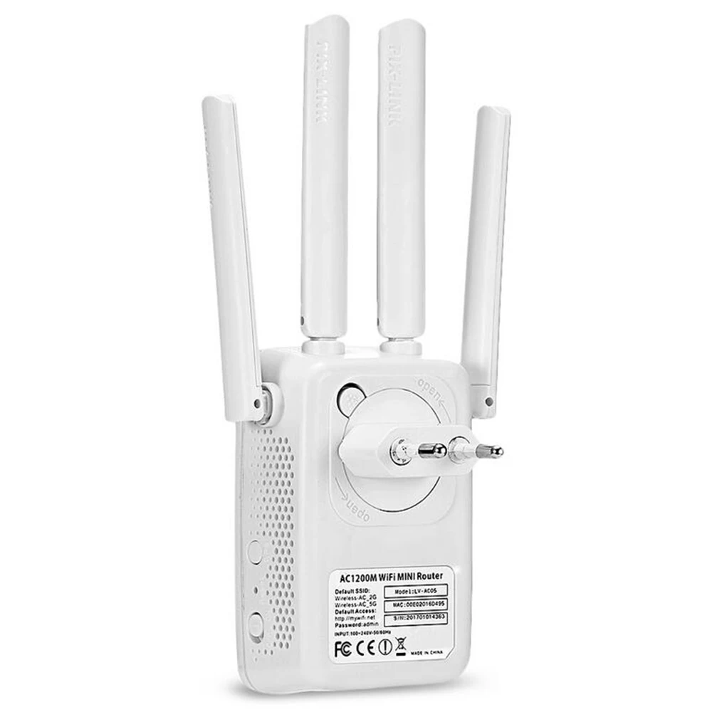 Imagem -05 - Mini Roteador Wi-fi Ac1200 Repetidor de Longo Alcance Extensor Banda Dupla 2.4g 5ghz Firmware Inglês ue Eua au Plugue de Parede