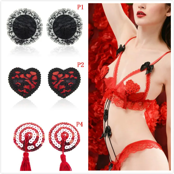 Heart Round Lace Shape Nipple Stickers Chest Stickers Sex Product Sexy Sequin Nipple Covers With Tassels Pasties