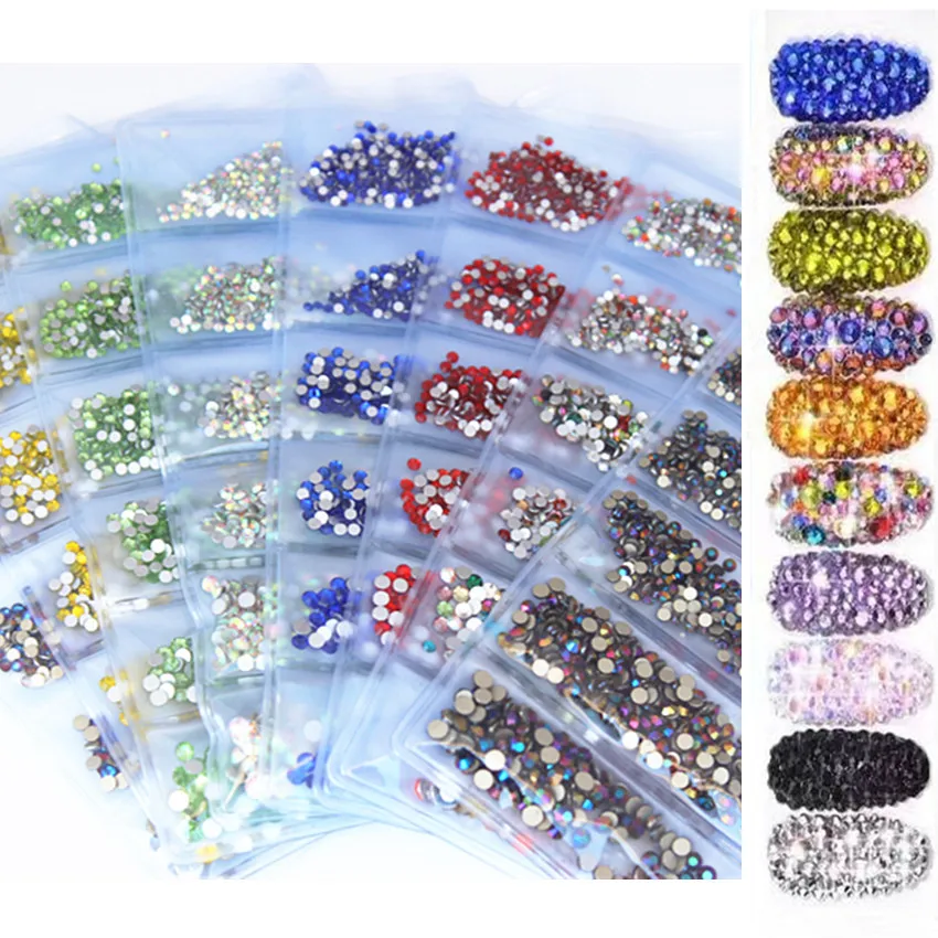 Micui 1440pcs SS3-SS10 Mix 6 Size AB Crystals Glass Rhinestone Shiny Crystal Non Hotfix Strass Nail Decoration MC992