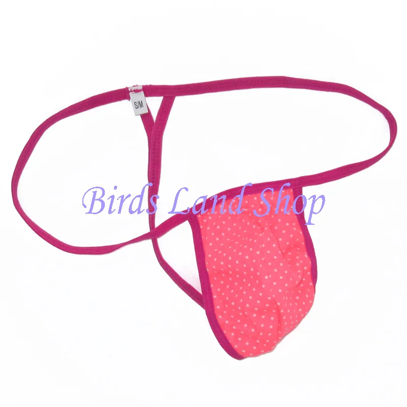 Mens String Pouch Thong Triangle T Back G799C Hot Pink Polka Dots prints