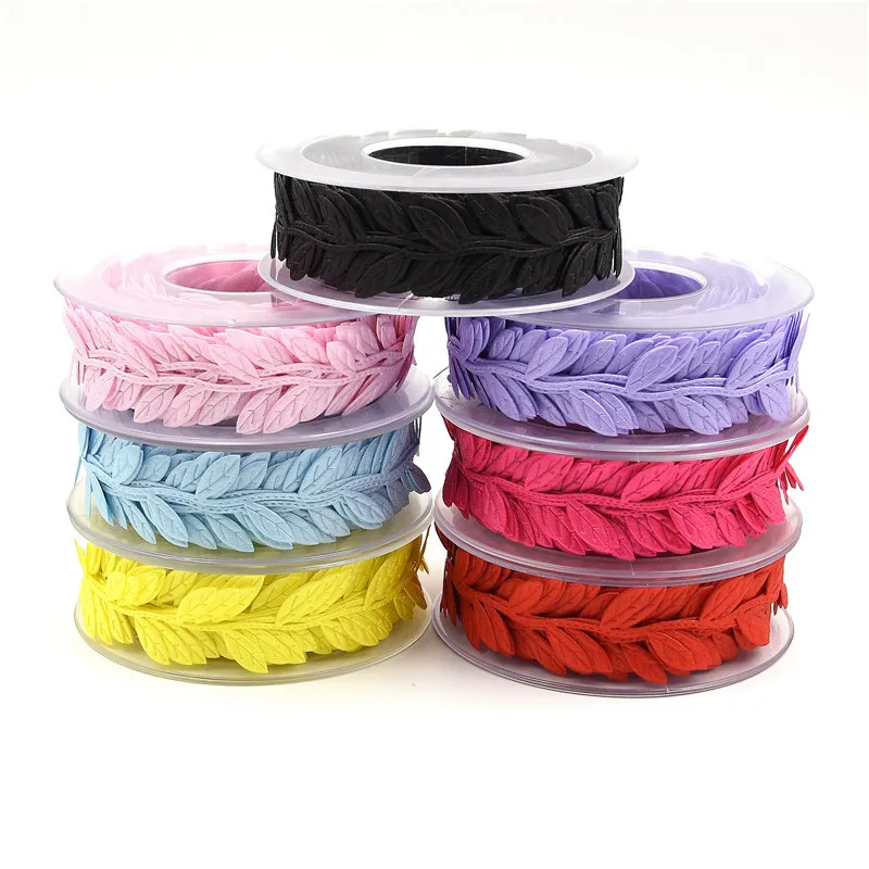 15Meters 13Colors Ultrasonic Embossing Leaves Ribbon Leaves Lace Decorative Lace Trim Gift Packaging