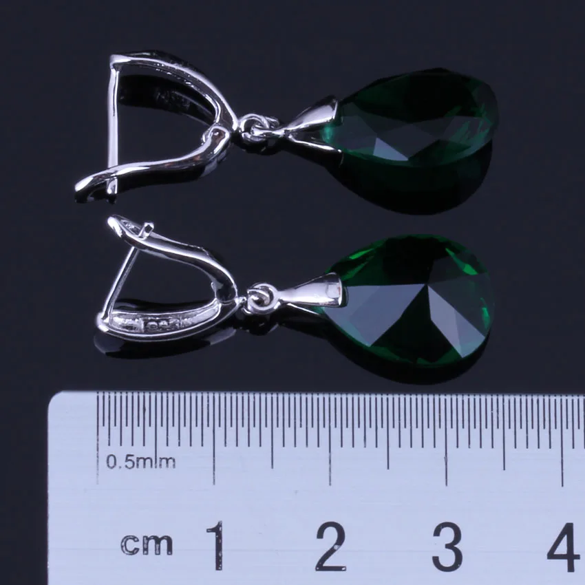 Very Good Water Drop Green Cubic Zirconia Silver Plated Drop Dangle Earrings V0349