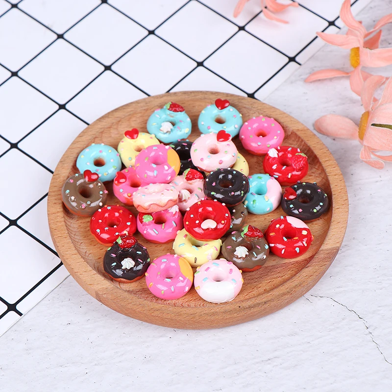 10Pcs 1:12 Dollhouse miniature candy donut bread doll house kitchen decor Mixed Resin Candy Donut Beads