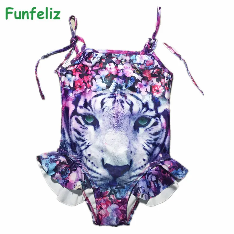 Girls Swimsuit One-piece Swimwear for Kids Toddler Swimming Suit Character Animal Tiger Swimming Costume for Children  3-10T