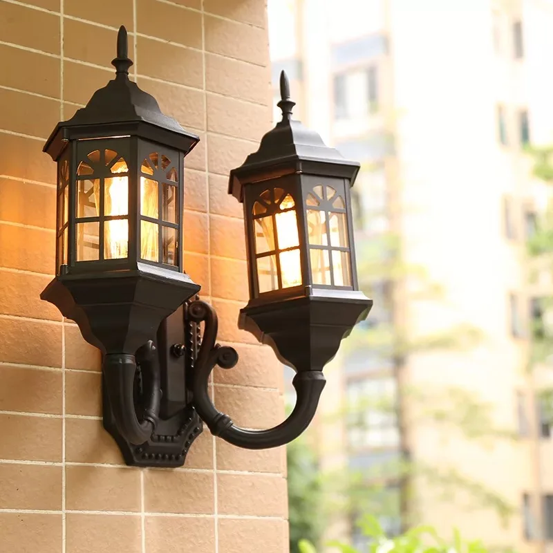 HAWBERRY LED outdoor waterproof double lamp head European home garden balcony retro wall lamp door wall stairwell corridor light