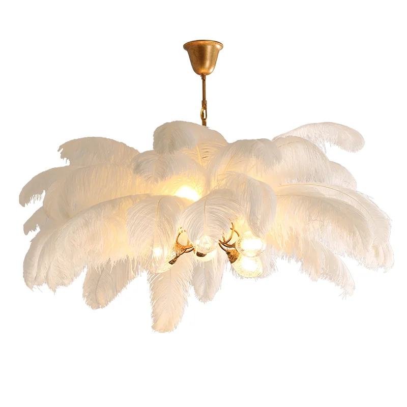 Nordic style living room Chandelier Lighting bedroom lamp ceiling copper light less girls warm romantic Feather chandeliers