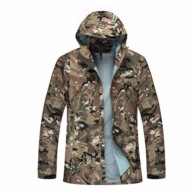 Fishing Waterproof Hard Shell Military Tactical Jacket Men Camouflage Hooded Hardshell Thin Pressure Glue Windbreaker Coat