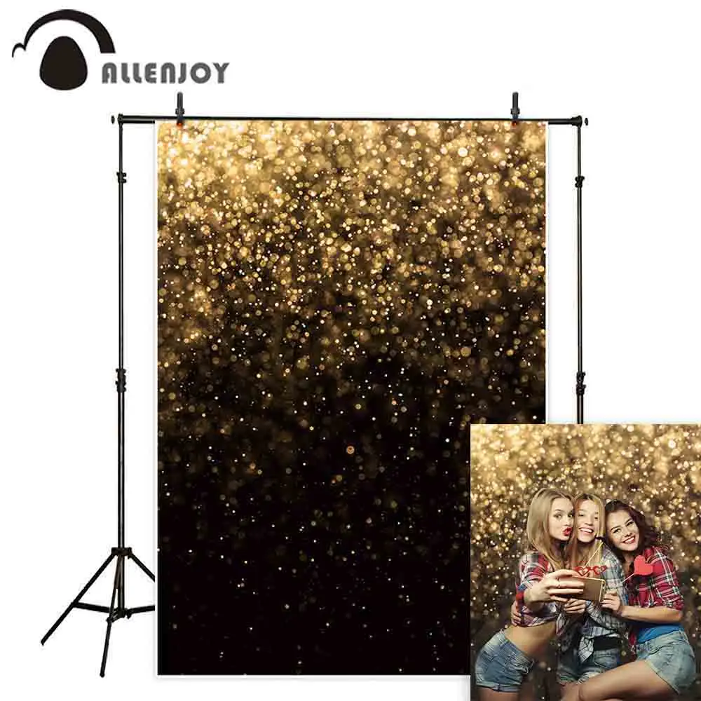 

Allenjoy Party Selfie Photography Backdrop Gold Black Bokeh Glitter Decor Luxury Background Photocall Photo Studio Shoot Prop