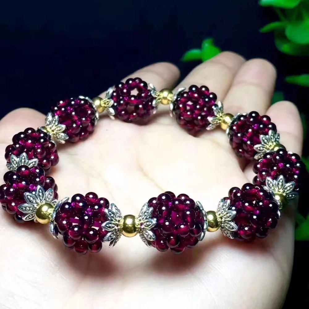 Natural Garnet Bracelet Women Hand-woven 3mm Lucky Ball Bracelets Jewelry Gift for Women Bracelet Pulseras Mujer