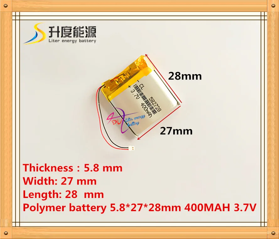 Smart watch battery 582728 3.7V lithium polymer battery 400MAH MP3 MP4 MP5 Audio Speakers Bluetooth headset battery connector