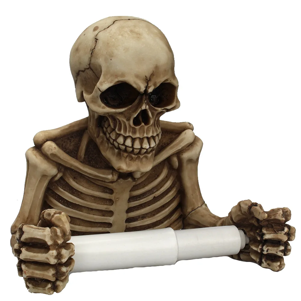 Creative Skull Statue Roll Paper Holder Wall Mount Resin Sculpture Home Desk Decor Gift Halloween Party Decoration Dropshipping