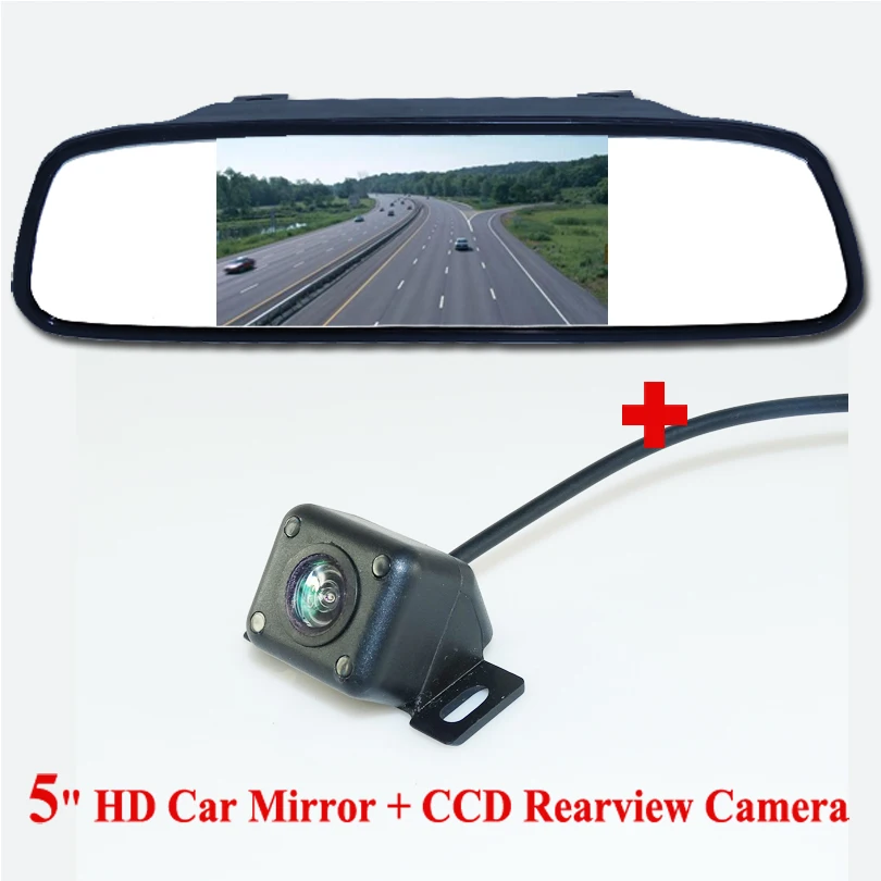 Reversing Camera+Monitor Kits HD 800 x 480 5 Inch Color LCD Screen Car Rear View Monitor+ 4 IR Lights Car Rear View Camera