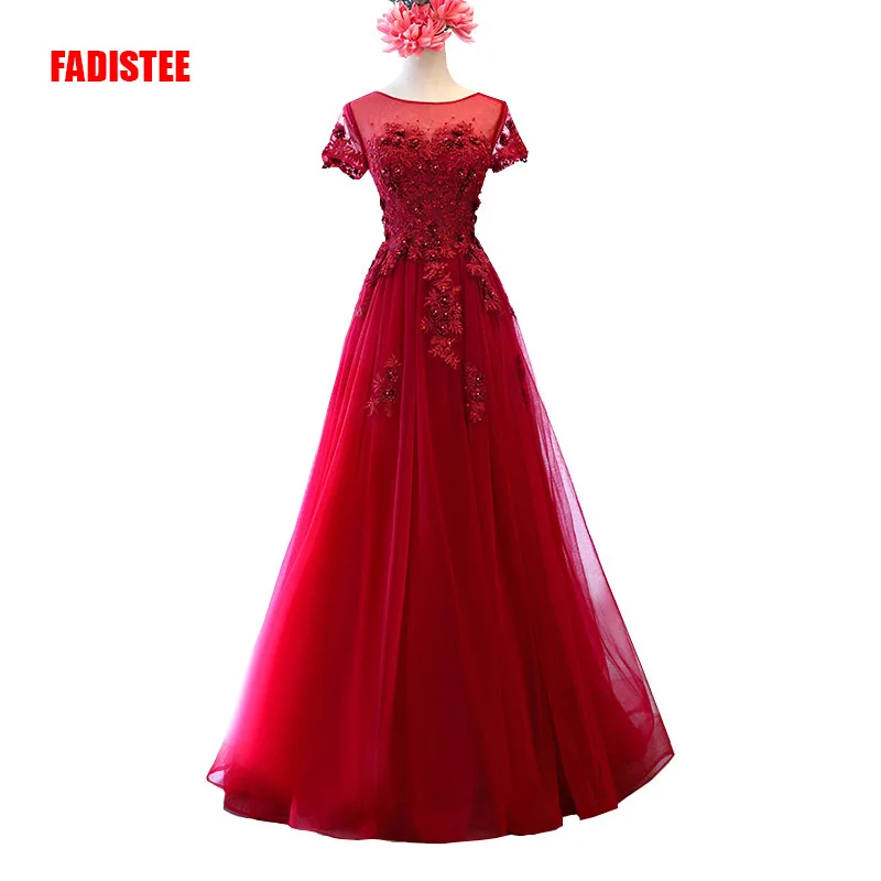 

FADISTEE New arrival elegant party prom dress Vestido de Festa A-line lace beading scoop neck 3D-Floral Appliques Burgundy