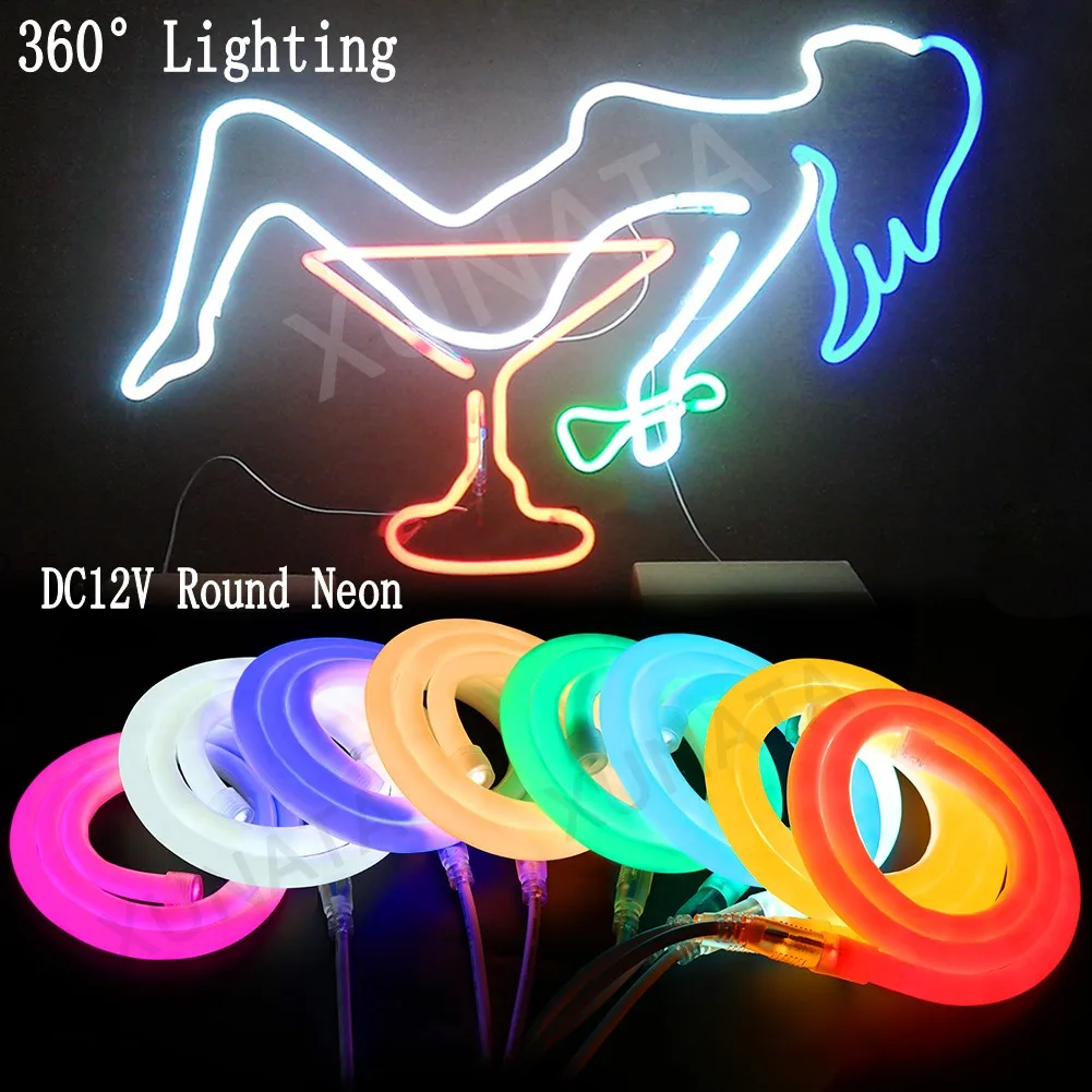 12V LED Strip Neon Light 360 Round SMD 2835 High Bright 120LED Flexible Indoor Outdoor Waterproof Soft Light Rope Car Light