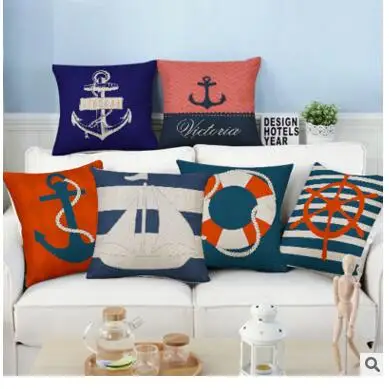 cotton linen  Mediterranean style cushionc over pillowcase sofa anchor pillow cover sea style back cushion case household decor