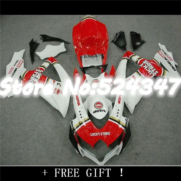 Hey-High grade  fairing kit for A K8 GSXR 600 700 2008 2009 2010 GSXR600 GSXR750 08 09 10 red LUCKY STRIKE fairings for Suzuki