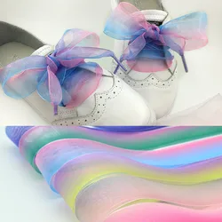 4 cm allargare Chiffon Organza colore sfumato lacci delle scarpe 80/100/120/160 cm lunghezza Bowknot Sneaker scarpe sportive scarpe bianche lacci