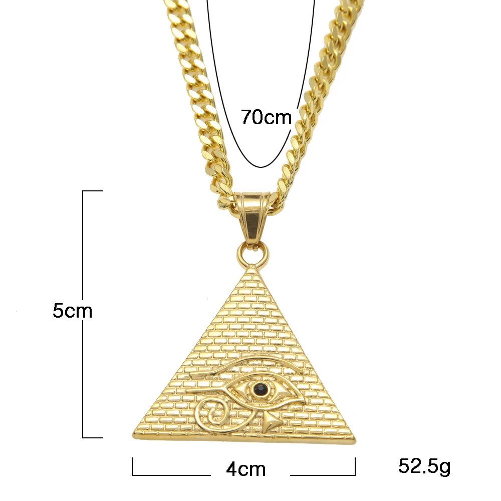 Ancient Egyptian Pyramid Eye Of Horus Pendant Necklace Hip Hop Jewelry Illuminati Collar with 27.5\