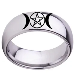 Stainless Steel Triple Moon Goddess Wicca Pentacle Ring Crescent Moon Pentagram Pagan Rings For Women Men Jewelry Freeship