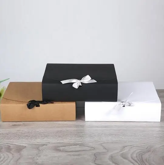 

31*25.5*8cm 15pcs Black white Natural Kraft Paper Wedding gift Box Brown Paper white large clothing packaging carton box