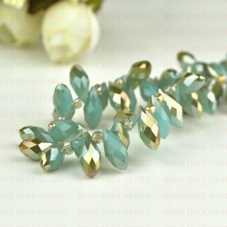 Sale Price!100pcs 6x12mm Green Brown Plating Briolette Pendants Waterdrop Crystal Glass Jewelry Loose Teardrop Beads DIY